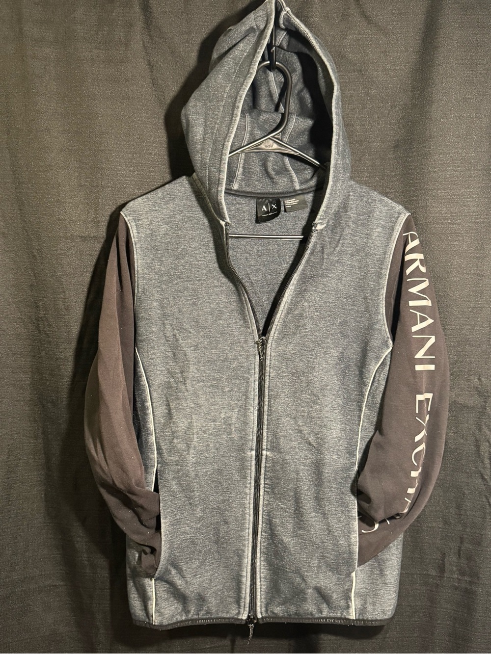 Armani Exchange A|X Men’s Small Full Zip Hoodie Gray Black Spellout Logo